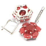 Real Red Ruby CZ Jewelry Set Women Wedding Fine Silver Pendant Earrings
