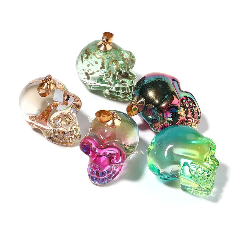 Multicolor Glass Skull Pendant for Jewelry Making