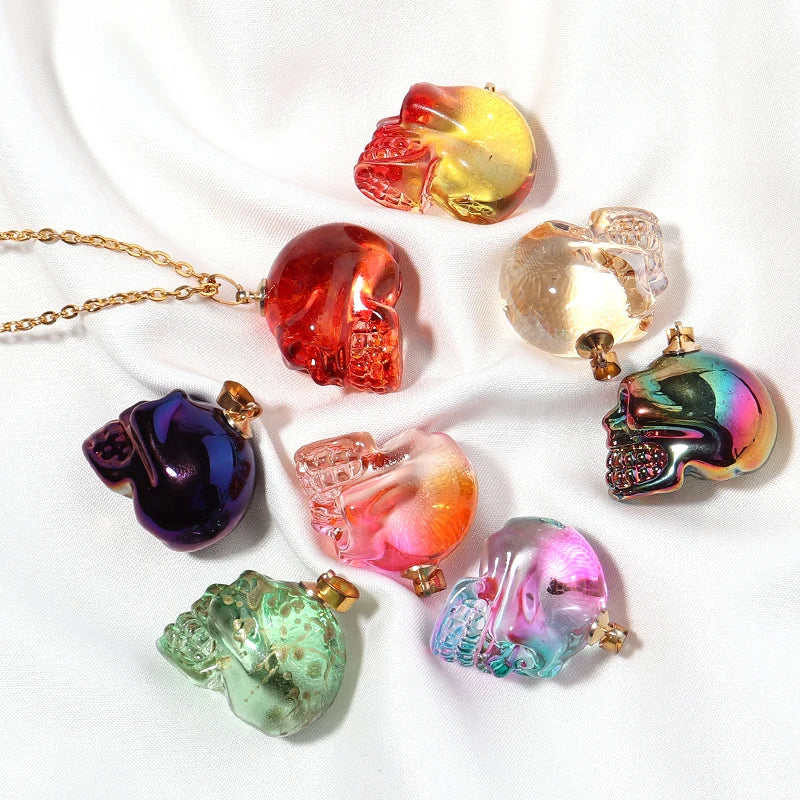 Multicolor Glass Skull Pendant for Jewelry Making
