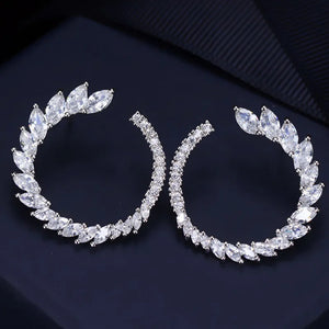 Moon Shape AAA+ CZ Silver Stud Earrings