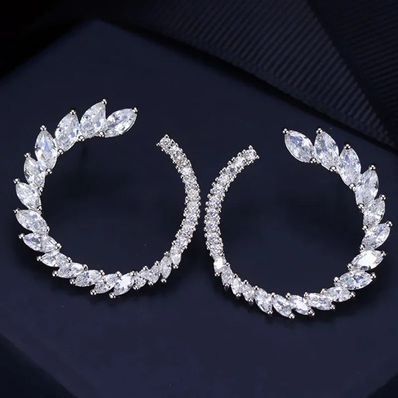 Moon Shape AAA+ CZ Silver Stud Earrings