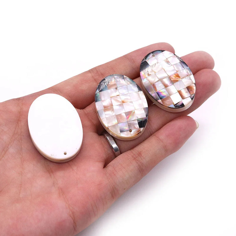 Natural Shell Splice Oval Mosaic Pendant for Jewelry Making