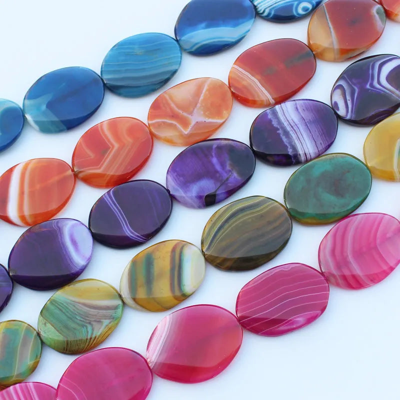 Multi-Color Agates Oval Beads 8pcs for DIY Jewelry Making