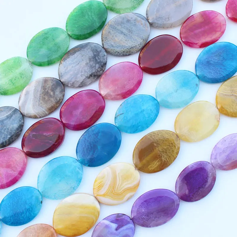Multi-Color Agates Oval Beads 8pcs for DIY Jewelry Making