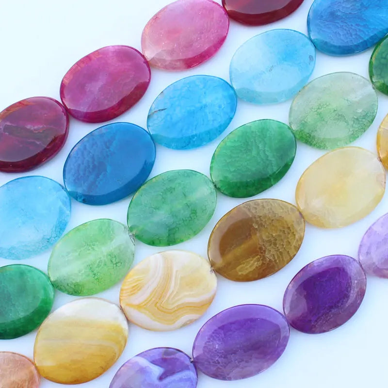 Multi-Color Agates Oval Beads 8pcs for DIY Jewelry Making