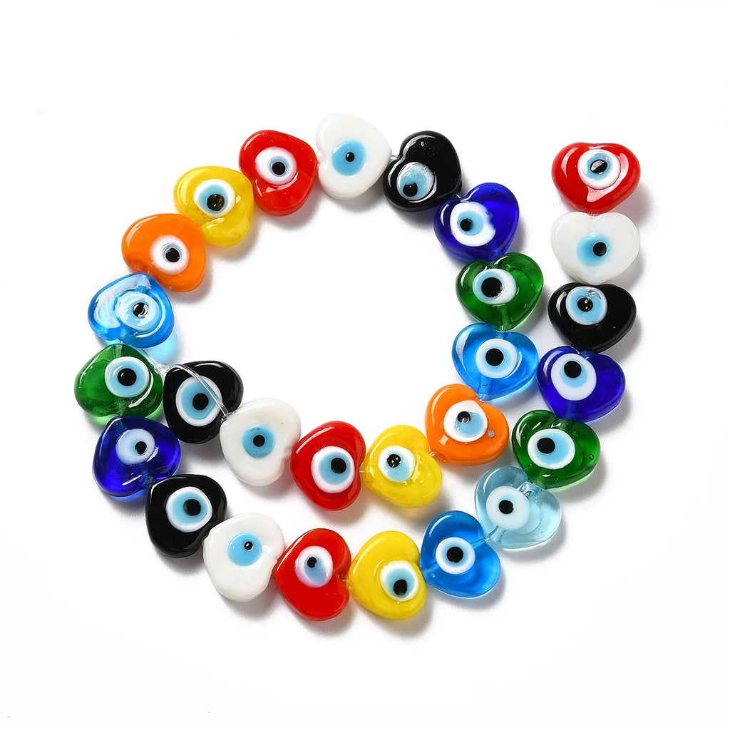 28-33Pcs Heart Shape Lampwork Beads Multicolor DIY Jewelry Making
