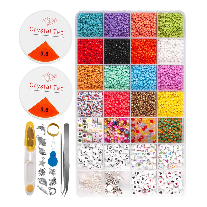 3MM Rainbow Seed Beads Kit Small Craft Beads for DIY Jewelry Making Set
