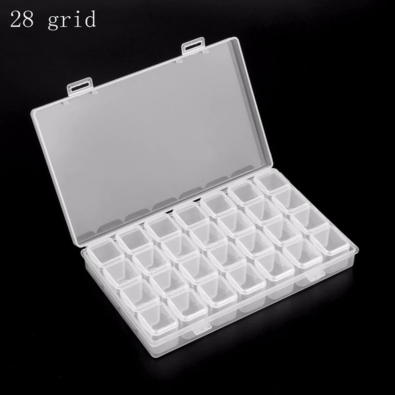 28 Slots Clear Plastic Storage Box Nail Art Jewelry Beads Display Case