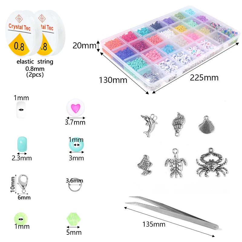 Glass Seed Beads Kit Letter Pearls Alloy Shell Beads for DIY Jewelry Making