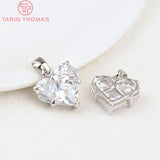 4PCS 14x14.5MM 24K Brass Zircon Heart Charms Pendants