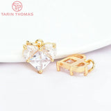4PCS 14x14.5MM 24K Brass Zircon Heart Charms Pendants