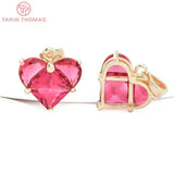 4PCS 14x14.5MM 24K Brass Zircon Heart Charms Pendants