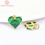 4PCS 14x14.5MM 24K Brass Zircon Heart Charms Pendants