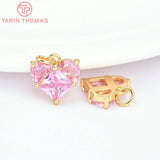 4PCS 14x14.5MM 24K Brass Zircon Heart Charms Pendants
