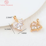 4PCS 14x14.5MM 24K Brass Zircon Heart Charms Pendants