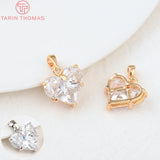4PCS 24K Brass Zircon Heart Charms Pendants
