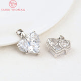 4PCS 24K Brass Zircon Heart Charms Pendants
