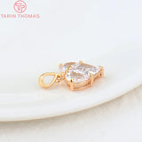 4PCS 24K Brass Zircon Heart Charms Pendants