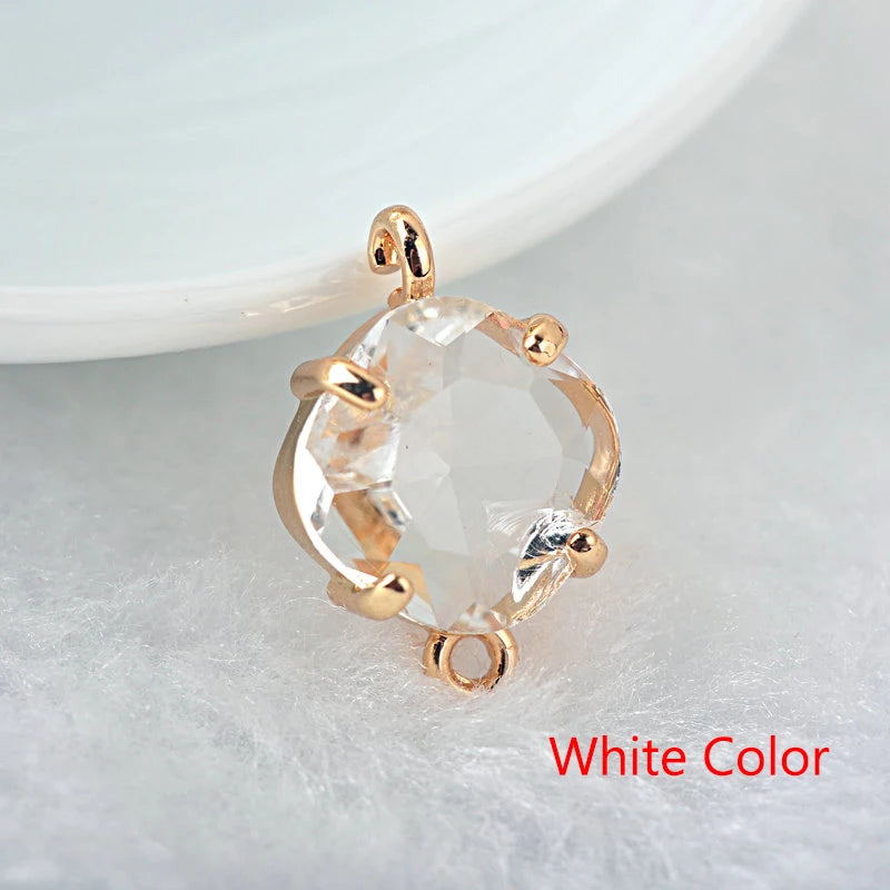 10PCS 17x11MM Champagne Brass Glass Square Connect Charms Pendants