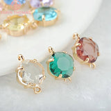 10PCS 17x11MM Champagne Brass Glass Square Connect Charms Pendants