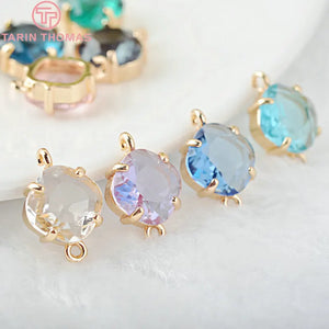 10PCS 17x11MM Champagne Brass Glass Square Connect Charms Pendants