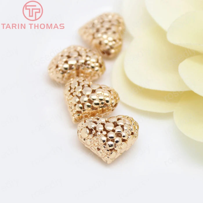 4PCS 12.5x14MM 24K Heart Spacer Beads Bracelet Beads Jewelry Accessories