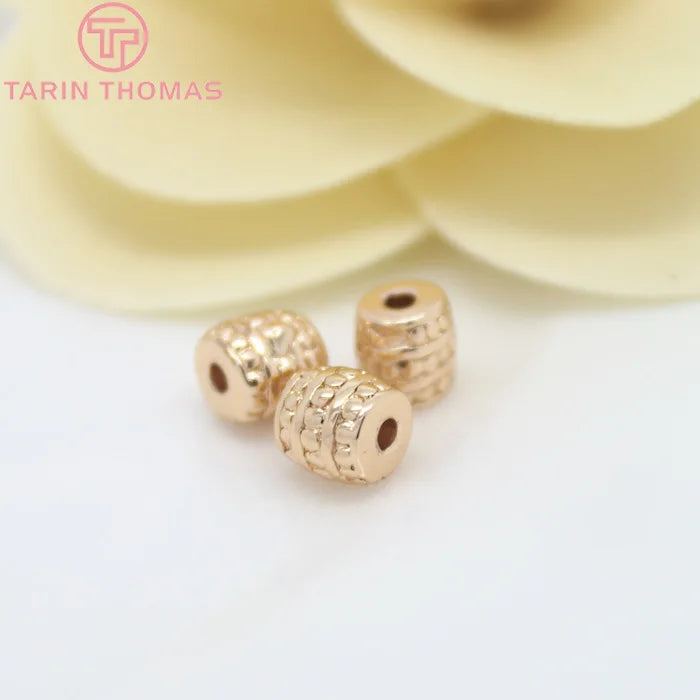6PCS 6.7x6.7MM 24K Plated Brass Barrel Spacer Beads