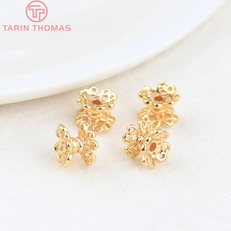12PCS 5x6.4MM Brass Spacer Beads 24K Plated Flower DIY Jewelry Accessories