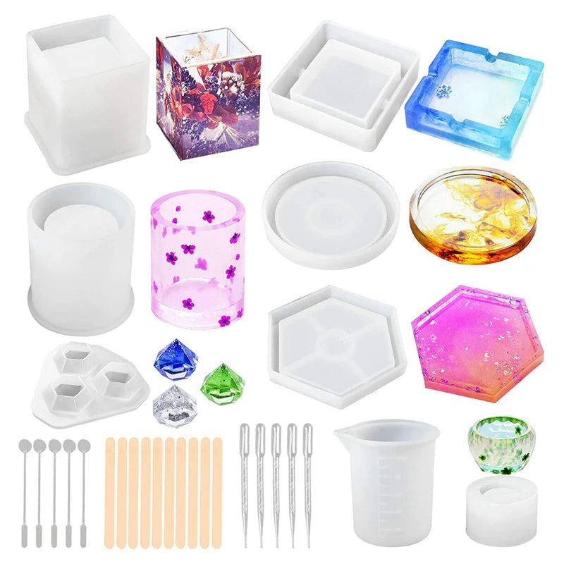 28Pcs Silicone Coaster Ashtray Molds for Resin Casting DIY Art Crystal Craft