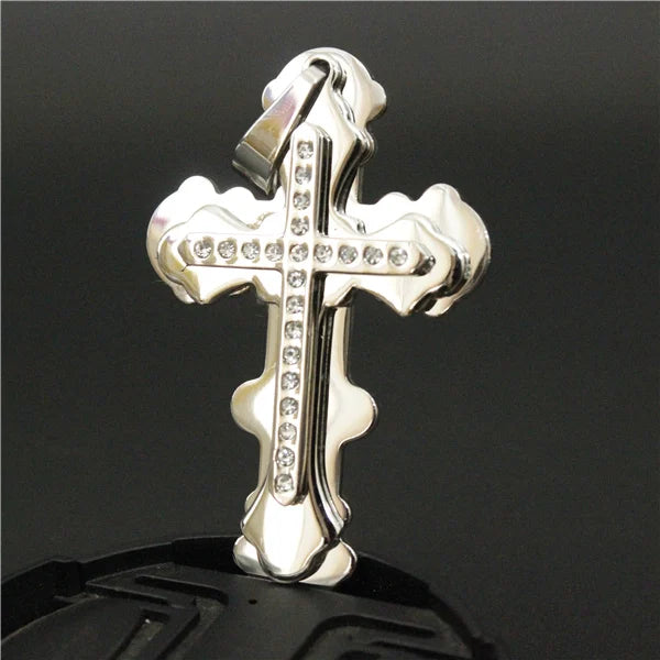 Crystal Stones Cross Pendant 3-Layer Jesus Pendant