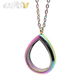 28mm Teardrop Magnetic Closure Memory Locket Pendant Necklace