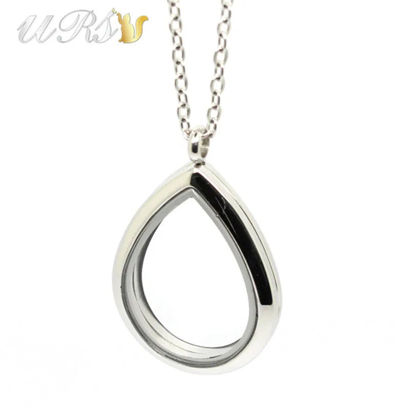28mm Teardrop Magnetic Closure Memory Locket Pendant Necklace