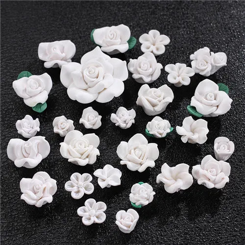 28pc Polymer Clay Flower Beads Charms for DIY Crafts