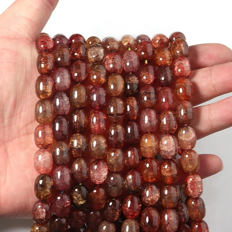 28pcs Glass Red Coffee Mixed Bucket Bead Floral 10X13.5mm Jewelry Making DIY