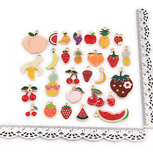 28pcs Mixed Fruit Enamel Charms DIY Jewelry Oil Drop Pendant Earrings