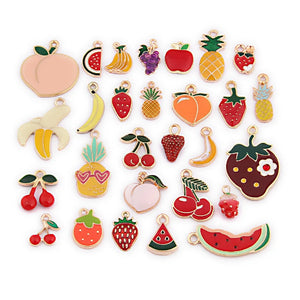 28pcs Mixed Fruit Enamel Charms DIY Jewelry Oil Drop Pendant Earrings