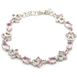 Golden Citrine Pink Kunzite CZ Silver Bracelet 7.0-9.0inch