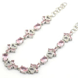 Golden Citrine Pink Kunzite CZ Silver Bracelet 7.0-9.0inch