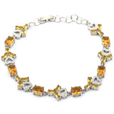 Golden Citrine Pink Kunzite CZ Silver Bracelet 7.0-9.0inch