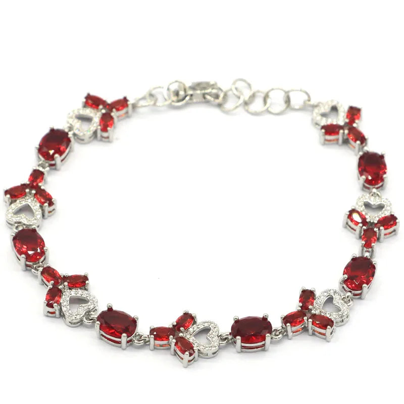 Pretty Red Blood Ruby CZ Women Daily Wear Silver Bracelet 7.0-9.0inch
