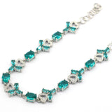 Romantic Aquamarine CZ Wedding Silver Bracelet 7-9inch