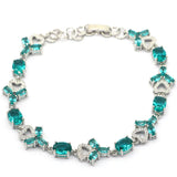 Romantic Aquamarine CZ Wedding Silver Bracelet 7-9inch