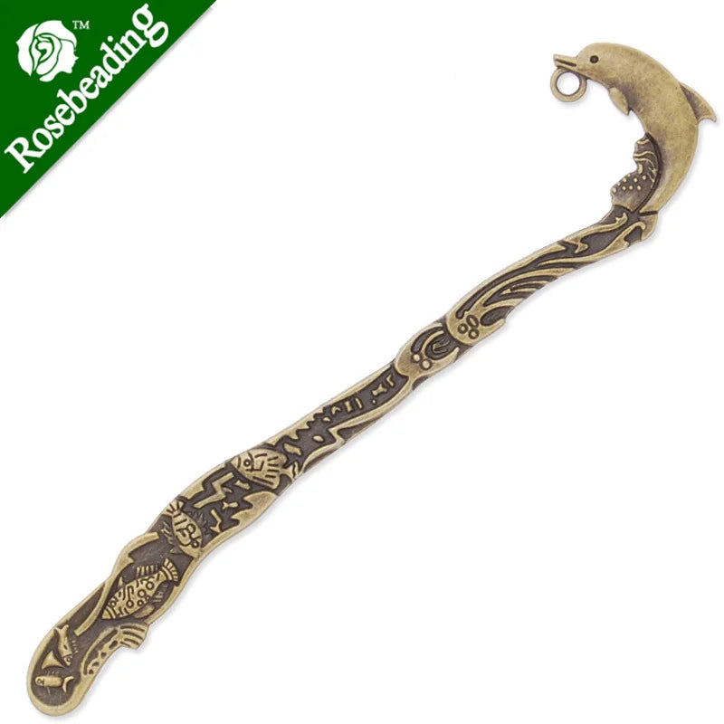 Antique Bronze Dolphin Hook Bookmark, 10pcs/lot