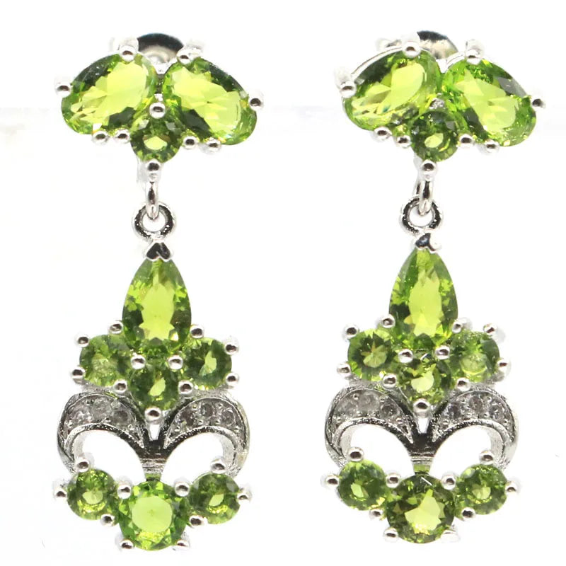Deluxe Green Peridot CZ Silver Earrings