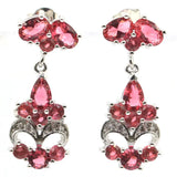 Pink Raspberry Garnet CZ Silver Dangle Earrings
