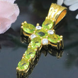 Delicate 28x14mm Green Peridot CZ Silver Pendant