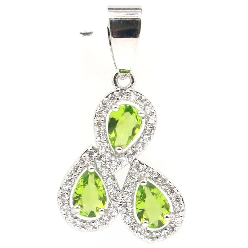 Green Peridot Pink Kunzite CZ Silver Pendant