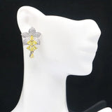 Big Flower Golden Citrine CZ Wedding Earrings