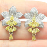 Big Flower Citrine CZ Wedding Silver Earrings