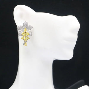 Big Flower Citrine CZ Wedding Silver Earrings